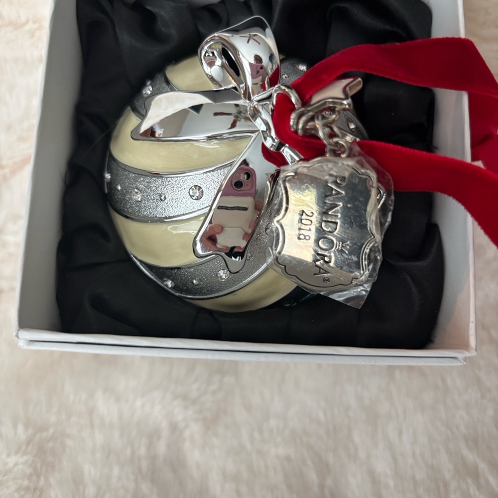 Pandora Silver Ornament with Red Accent